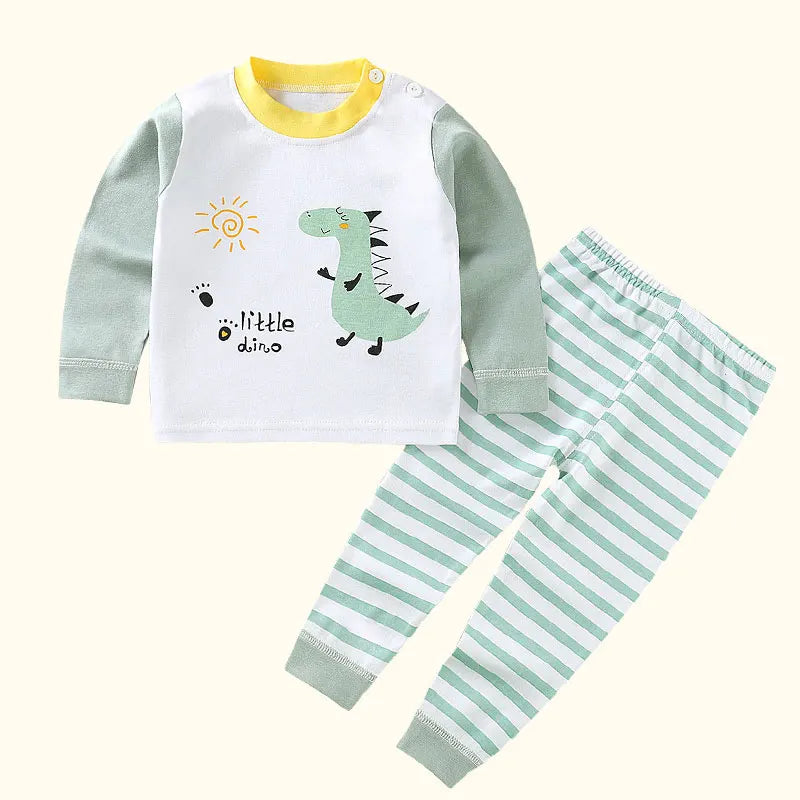 Children kids cotton cartoon pajamas set for 4-6 years old unisex autumn winter sleepwear