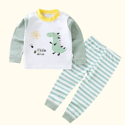 Children kids cotton cartoon pajamas set for 4-6 years old unisex autumn winter sleepwear