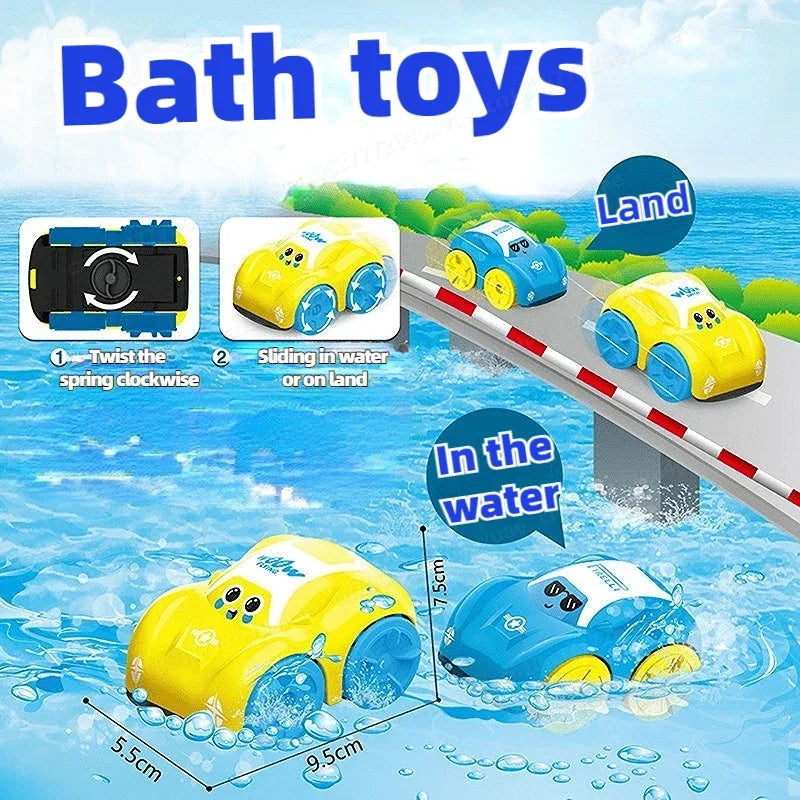 Baby Bath Toys Amphibious Cars Bathroom Floating Clockwork Toy Car Children Bathing Cartoon Swimming Water Playing Toy for Kids Electrokidsstore