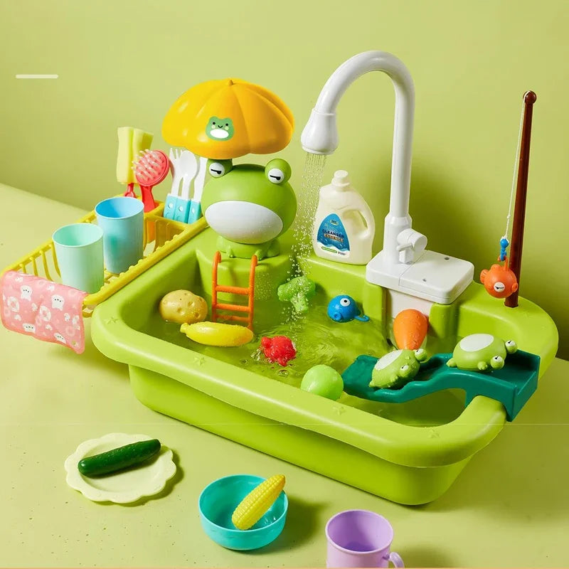 Kids Kitchen Sink Toys Electric Dishwasher Playing Toy With Running Water Pretend Play Food Fishing Toy Role Playing Girls Gift Electrokidsstore