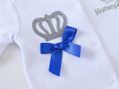 Newborn Baby Boys Romper Royal Crown Prince 100% Cotton Clothing Set with Cap Gloves Infant Girl One-Pieces Footies Sleepsuits Electrokidsstore