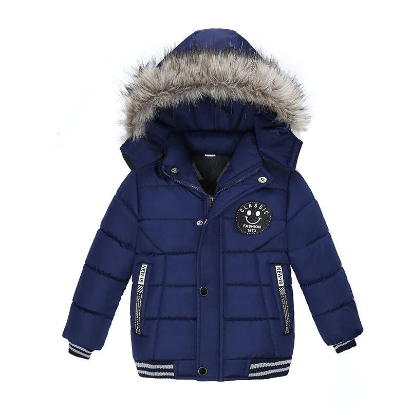 Autumn Winter Boys Jacket New Keep Warm Baby Coat Hooded Zipper Fashion Fur Collar Boys Outerwear 2 3 4 5 6 Years Kids Clothes Electrokidsstore