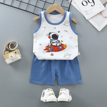 Children Sets Kids Clothes Boys Girls Vest Suit  Summer Children's Clothing baby Cotton T-Shirts Shorts Tank Top Sleeveless Electrokidsstore