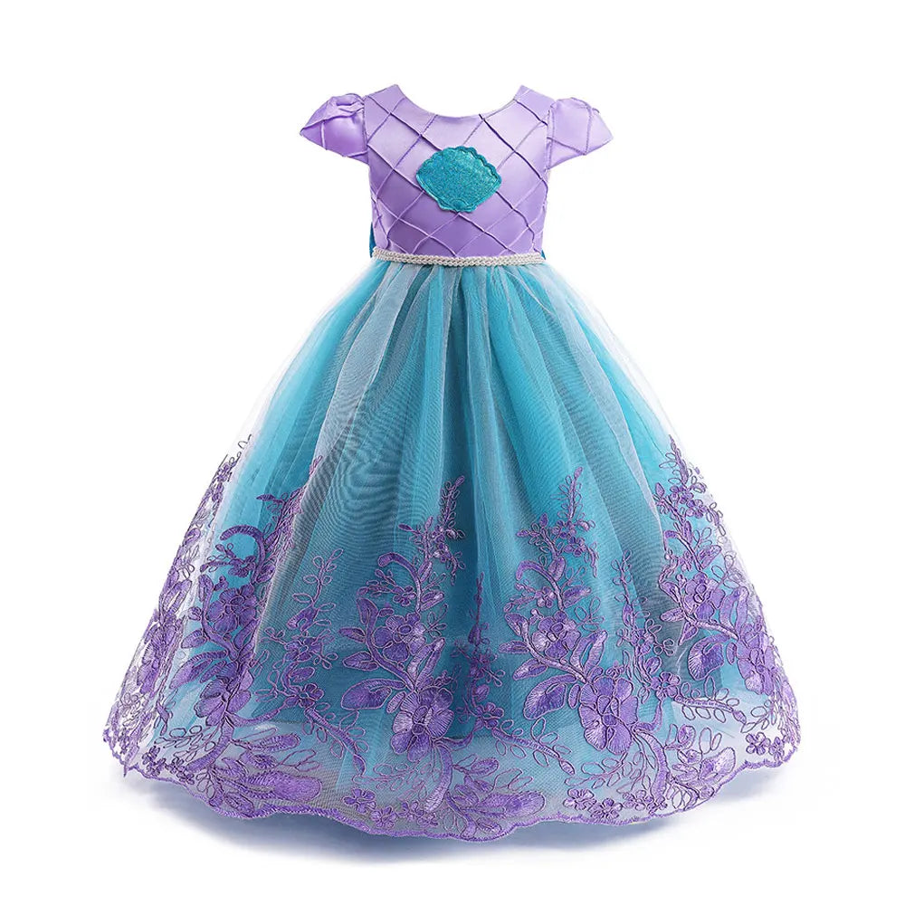 Fairy Tale The Little Mermaid Costume Glowing Princess Ball Gown ‌Featured with Embroidery Deluxe Carnival Human Ariel Dress Electrokidsstore