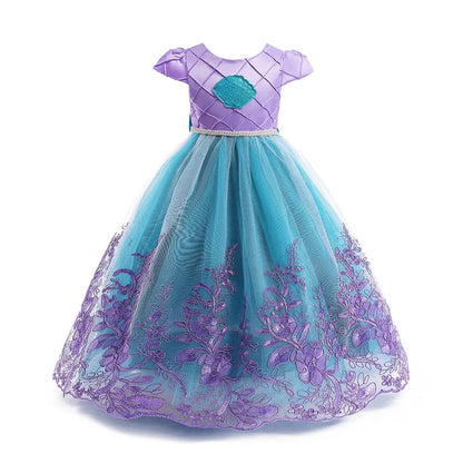 Fairy Tale The Little Mermaid Costume Glowing Princess Ball Gown ‌Featured with Embroidery Deluxe Carnival Human Ariel Dress Electrokidsstore