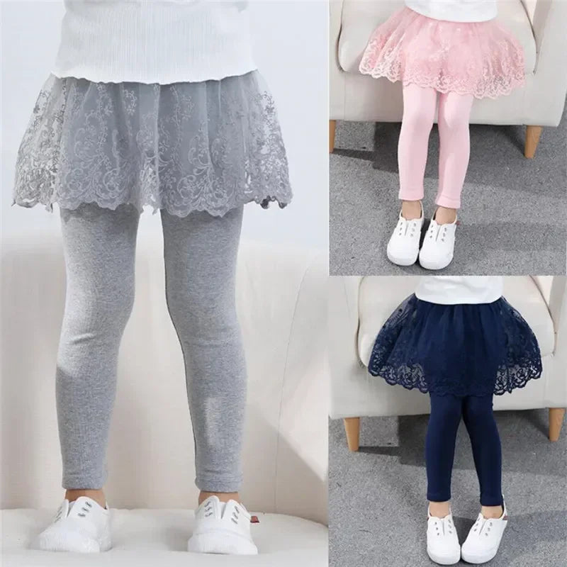 Pink lace skirt-pants leggings for baby girls aged 2-7 years