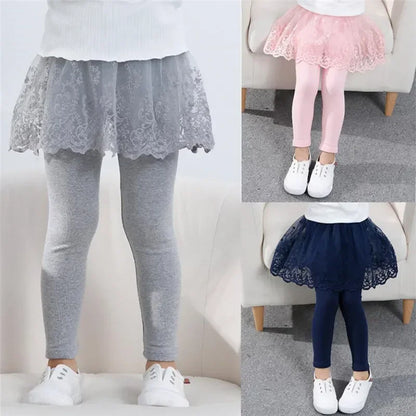 Pink lace skirt-pants leggings for baby girls aged 2-7 years