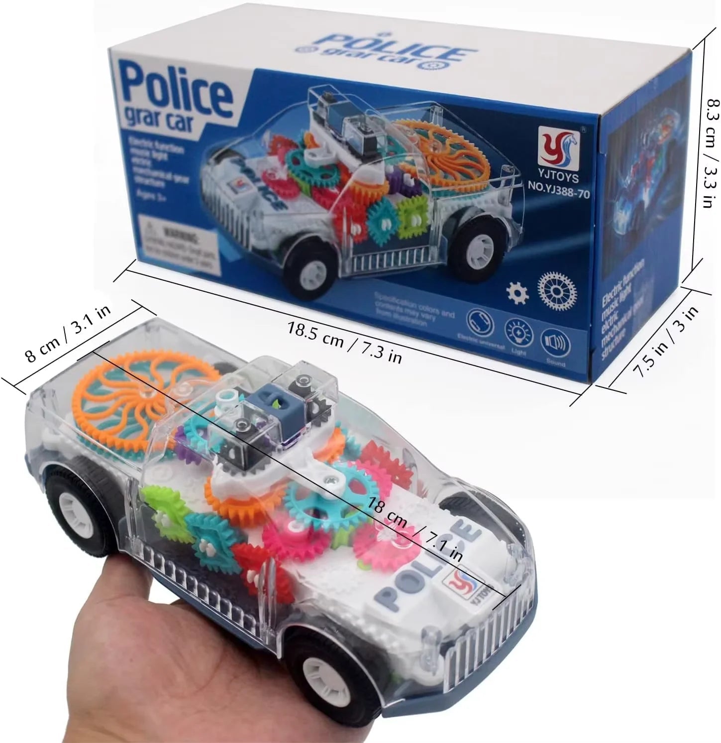 Baby toys Toddler Police Car Electric Vehicle Toy Auto Driving Transparent Gears Music Lights Cars Toys for Kids Boys Electrokidsstore