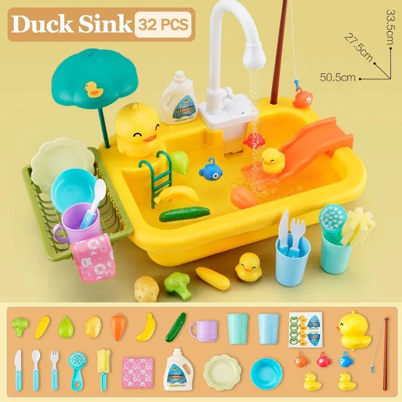 Kids Kitchen Sink Toys Electric Dishwasher Playing Toy With Running Water Pretend Play Food Fishing Toy Role Playing Girls Gift Electrokidsstore