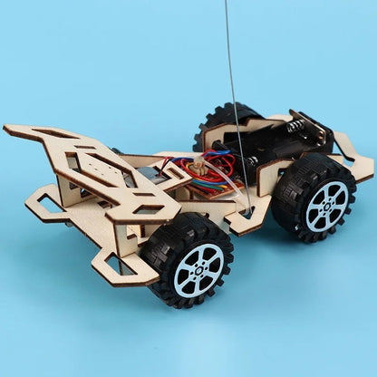 Kids Remote Control Electric Wooden Racing Toys Technology Innovation DIY Hand-assembled Electric Wireless Four-wheel Drive Toys Electrokidsstore