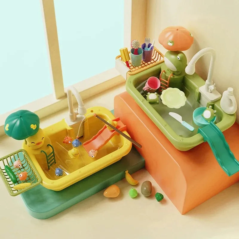 Kids Kitchen Sink Toys Electric Dishwasher Playing Toy With Running Water Pretend Play Food Fishing Toy Role Playing Girls Gift Electrokidsstore