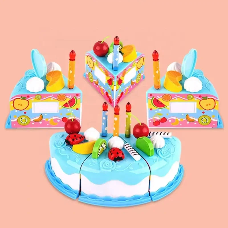 Kids Toy Simulation DIY Birthday Cake Model Kitchen Pretend Play House Cutting Fruit Food Toy for Toddler Children Gift Boy Girl Electrokidsstore