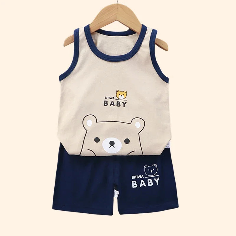 Children Sets Kids Clothes Boys Girls Vest Suit  Summer Children's Clothing baby Cotton T-Shirts Shorts Tank Top Sleeveless Electrokidsstore
