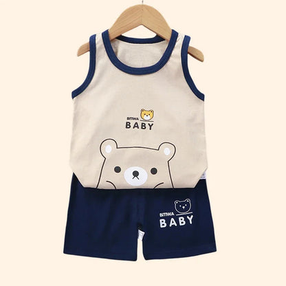 Children Sets Kids Clothes Boys Girls Vest Suit  Summer Children's Clothing baby Cotton T-Shirts Shorts Tank Top Sleeveless Electrokidsstore