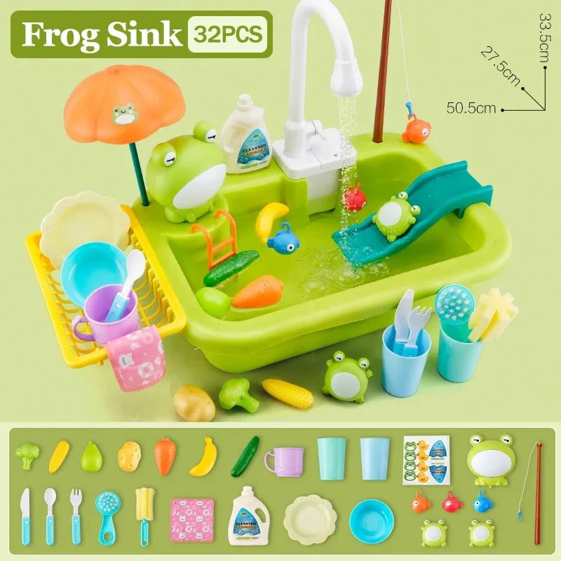 Kids Kitchen Sink Toys Electric Dishwasher Playing Toy With Running Water Pretend Play Food Fishing Toy Role Playing Girls Gift Electrokidsstore