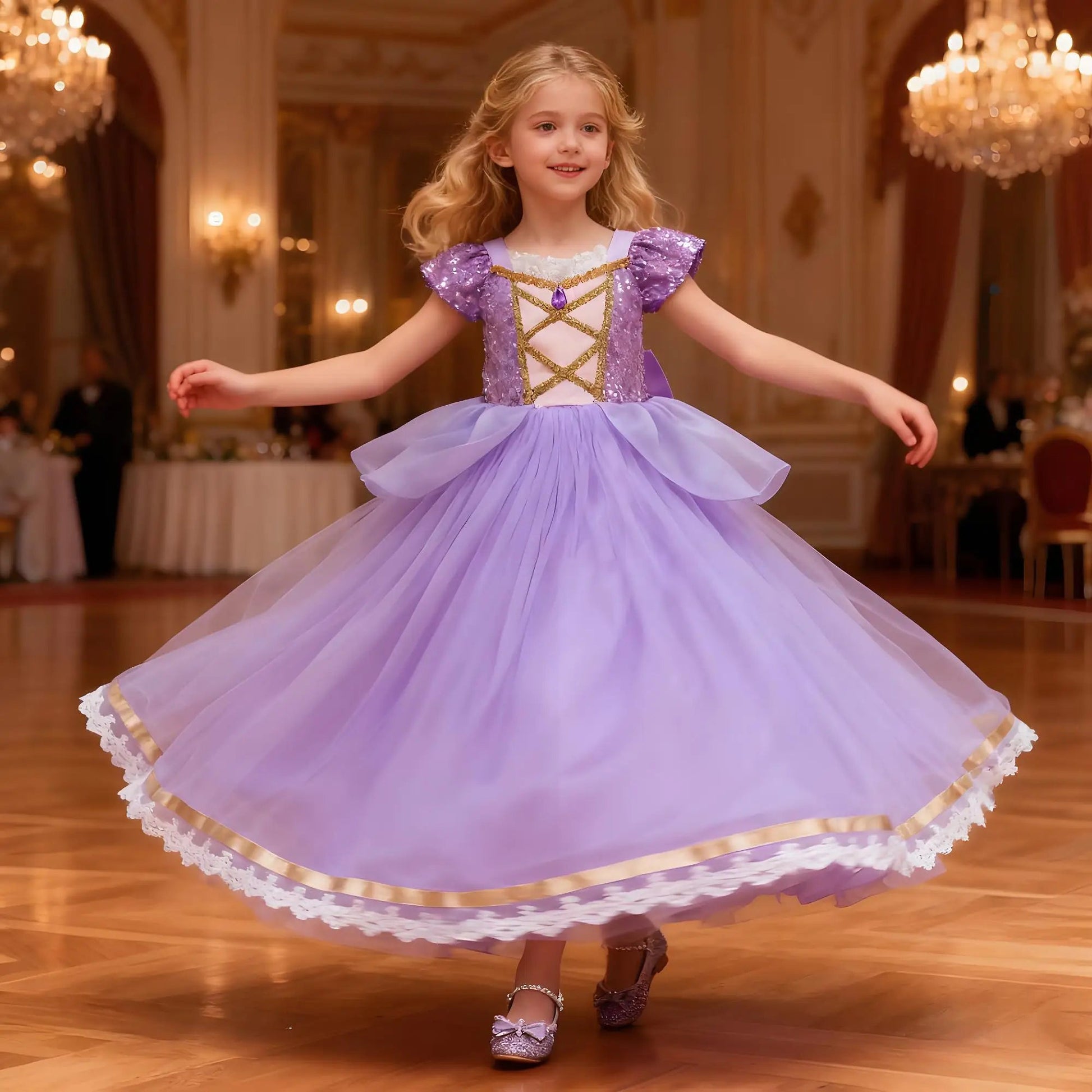  Carnival Princess Dress Cosplay Costume for Girls Purple Sequin Princess Gown Carnival Party Kids Fancy Prom Maxi Dress Suit Electrokidsstore