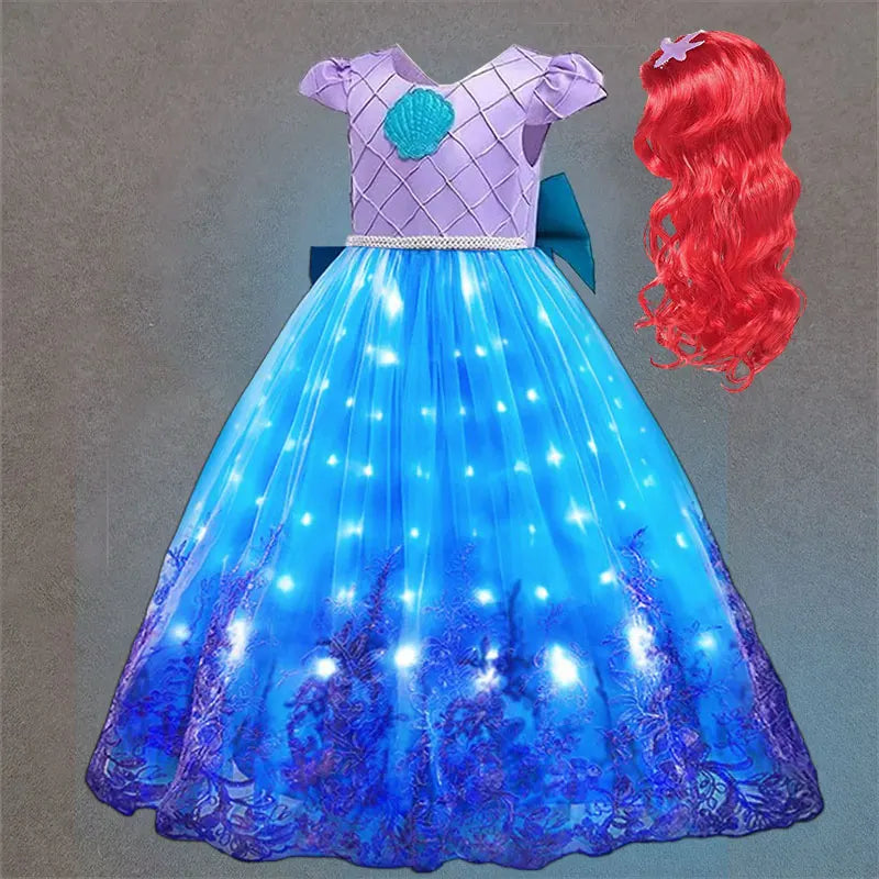 Fairy Tale The Little Mermaid Costume Glowing Princess Ball Gown ‌Featured with Embroidery Deluxe Carnival Human Ariel Dress Electrokidsstore