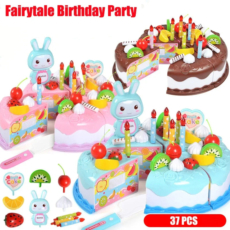Kids Toy Simulation DIY Birthday Cake Model Kitchen Pretend Play House Cutting Fruit Food Toy for Toddler Children Gift Boy Girl Electrokidsstore