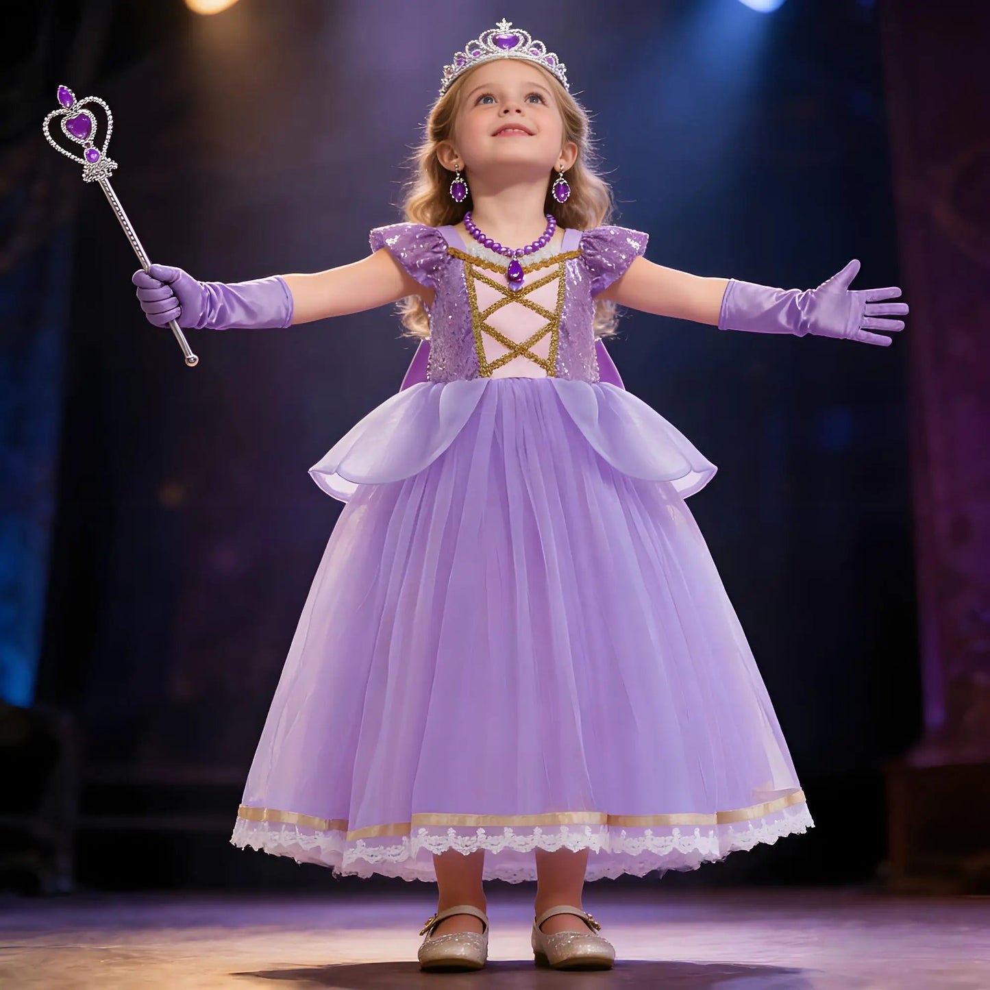  Carnival Princess Dress Cosplay Costume for Girls Purple Sequin Princess Gown Carnival Party Kids Fancy Prom Maxi Dress Suit Electrokidsstore