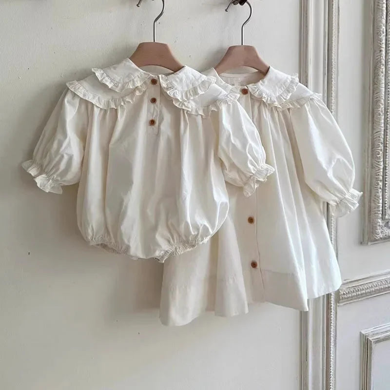 2026 Spring New Children Long Sleeve Casual Dress Cotton Girls Cute Loose Puff Sleeve Dress Toddler Cardigan Dress Kids Clothes Electrokidsstore