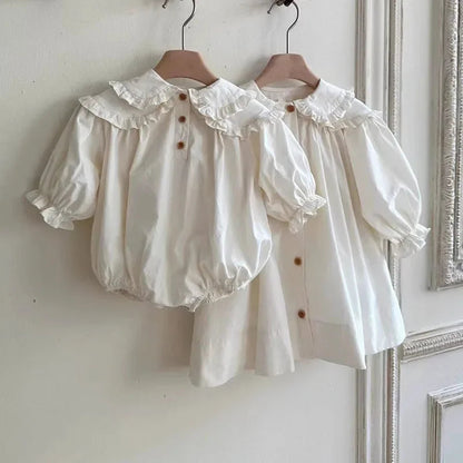 2026 Spring New Children Long Sleeve Casual Dress Cotton Girls Cute Loose Puff Sleeve Dress Toddler Cardigan Dress Kids Clothes Electrokidsstore