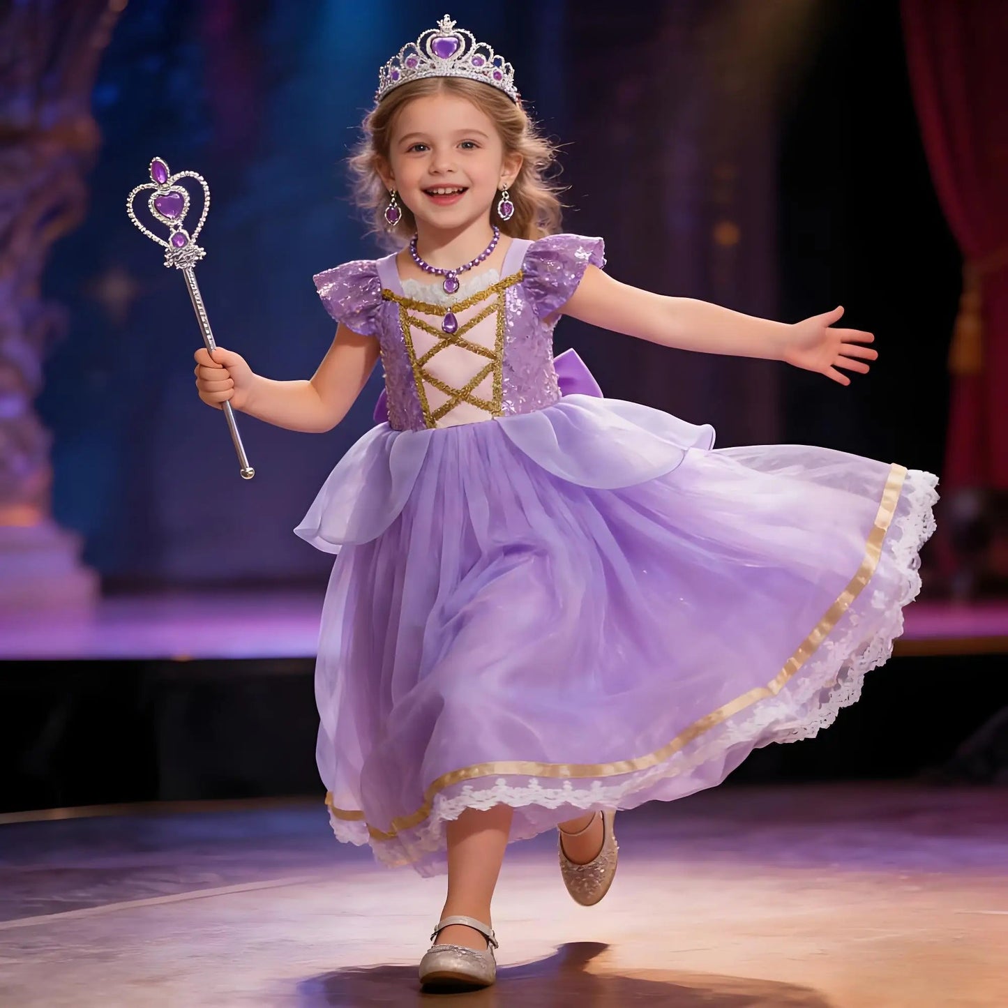  Carnival Princess Dress Cosplay Costume for Girls Purple Sequin Princess Gown Carnival Party Kids Fancy Prom Maxi Dress Suit Electrokidsstore