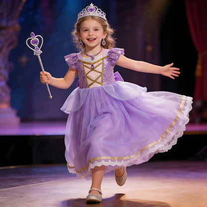  Carnival Princess Dress Cosplay Costume for Girls Purple Sequin Princess Gown Carnival Party Kids Fancy Prom Maxi Dress Suit Electrokidsstore