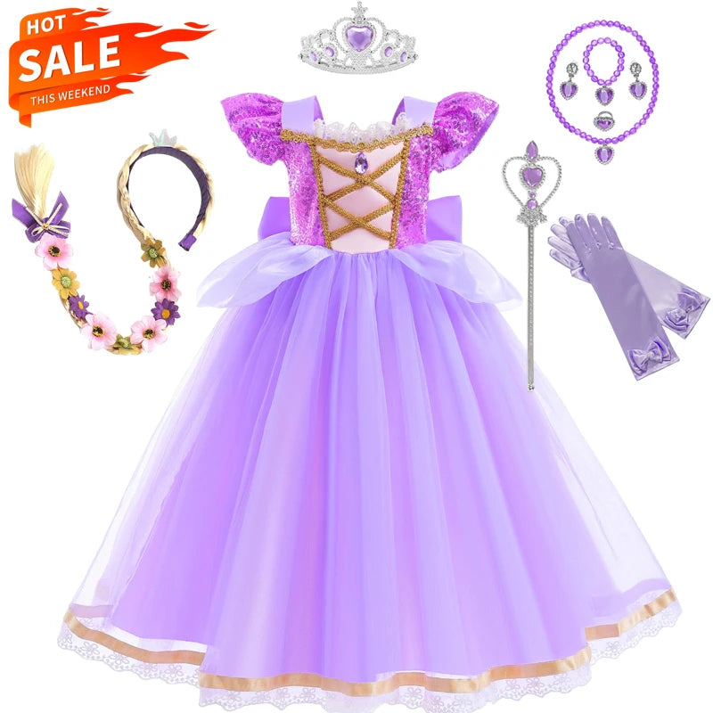 Carnival Princess Dress Cosplay Costume for Girls Purple Sequin Princess Gown Carnival Party Kids Fancy Prom Maxi Dress Suit Electrokidsstore