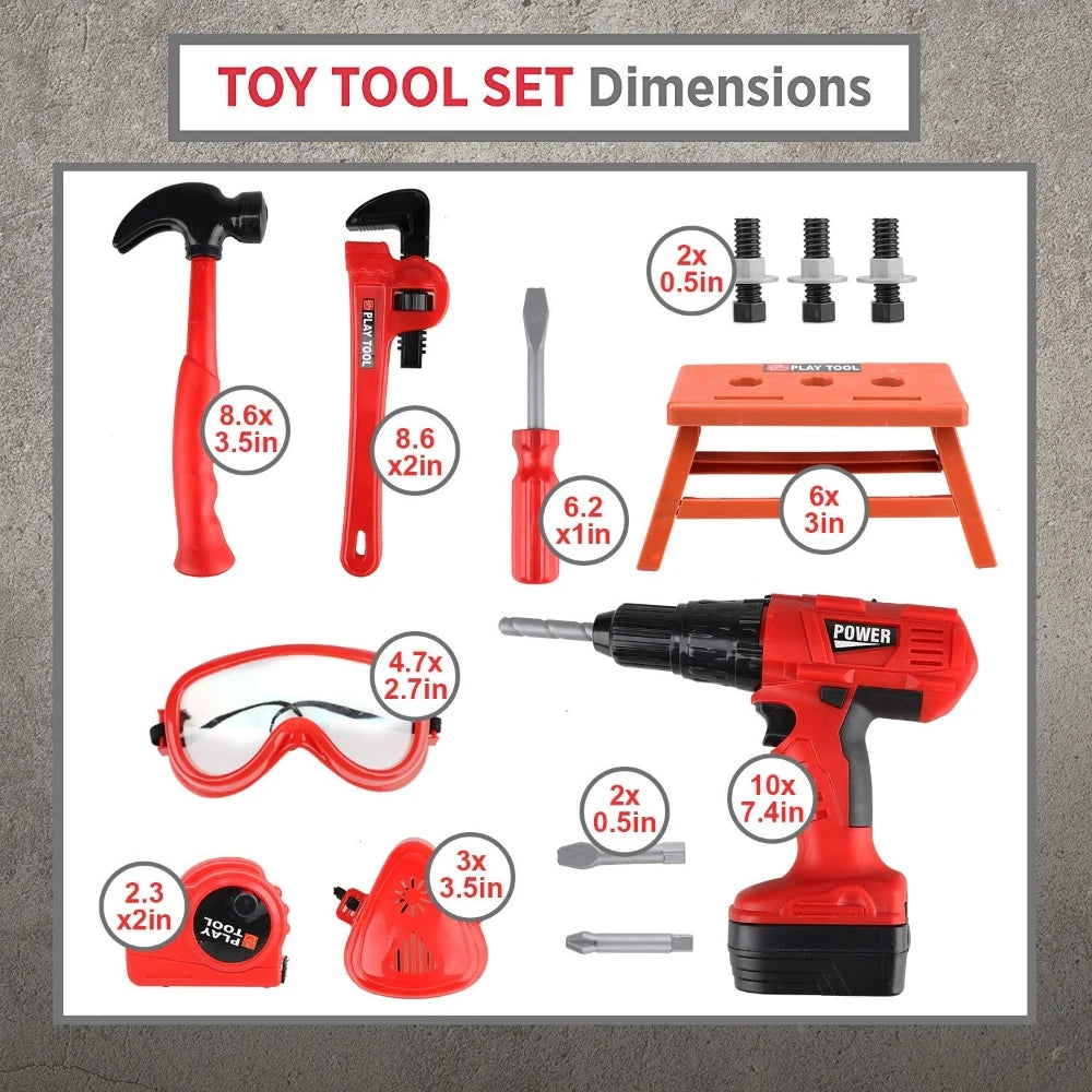 Children's Tool Set with Electric Toy Drill Kids Power Construction Toy Pretend Play Toy Tools Kit for Toddler Boys Girls Child Electrokidsstore