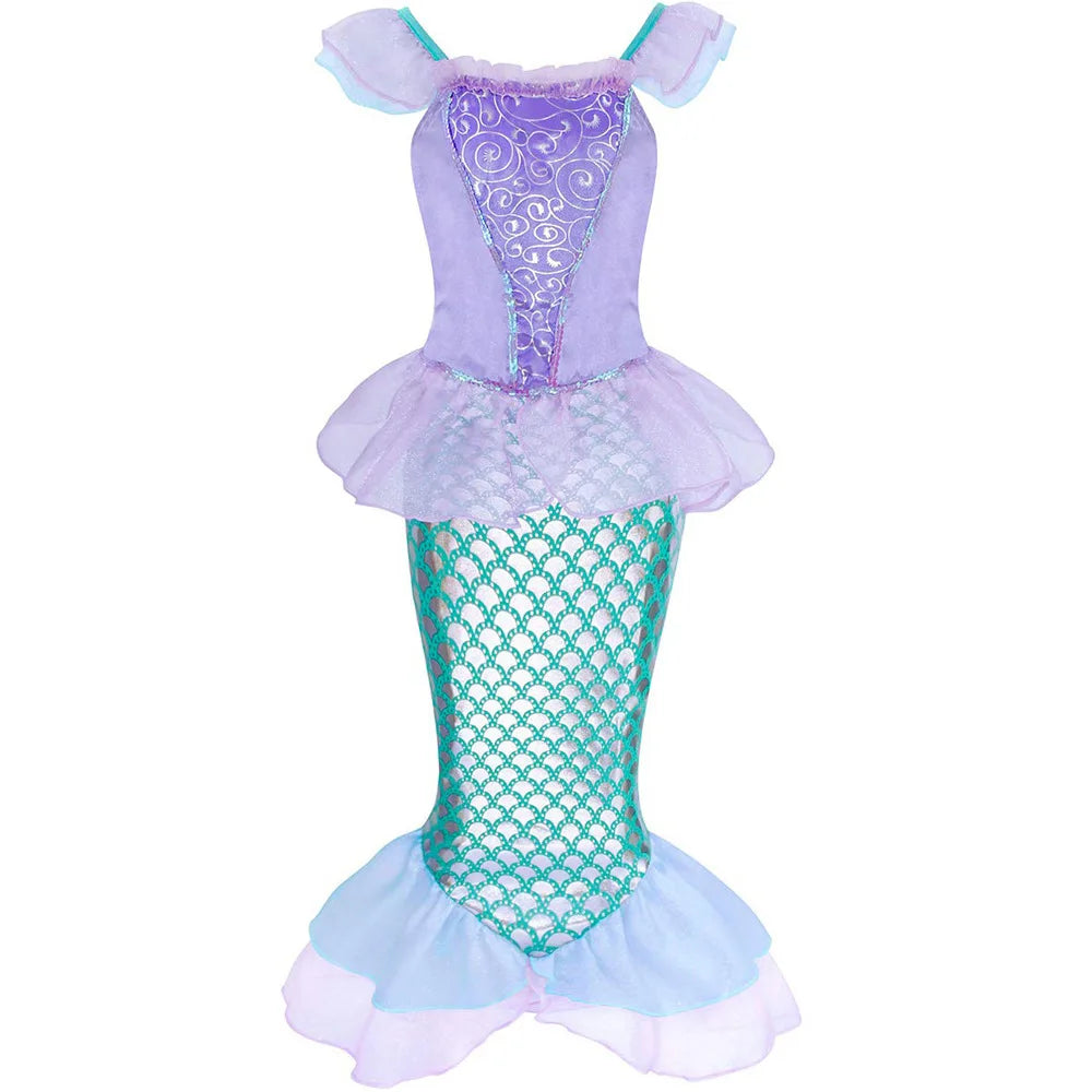 Fairy Tale The Little Mermaid Costume Glowing Princess Ball Gown ‌Featured with Embroidery Deluxe Carnival Human Ariel Dress Electrokidsstore