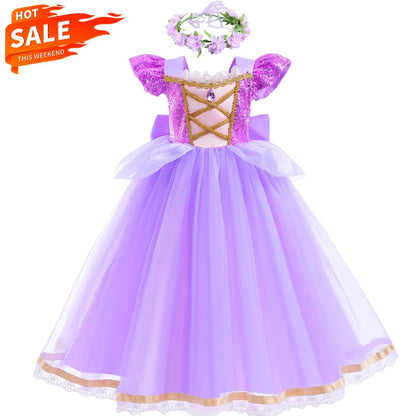  Carnival Princess Dress Cosplay Costume for Girls Purple Sequin Princess Gown Carnival Party Kids Fancy Prom Maxi Dress Suit Electrokidsstore