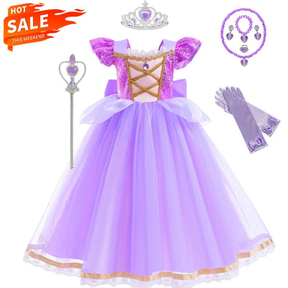  Carnival Princess Dress Cosplay Costume for Girls Purple Sequin Princess Gown Carnival Party Kids Fancy Prom Maxi Dress Suit Electrokidsstore