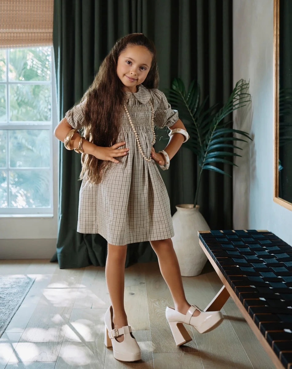 AS  SS26 Heritage collection brown Checked smocking  girls dress knitting boys sister brother family match clothes Electrokidsstore