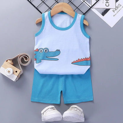Children Sets Kids Clothes Boys Girls Vest Suit  Summer Children's Clothing baby Cotton T-Shirts Shorts Tank Top Sleeveless Electrokidsstore