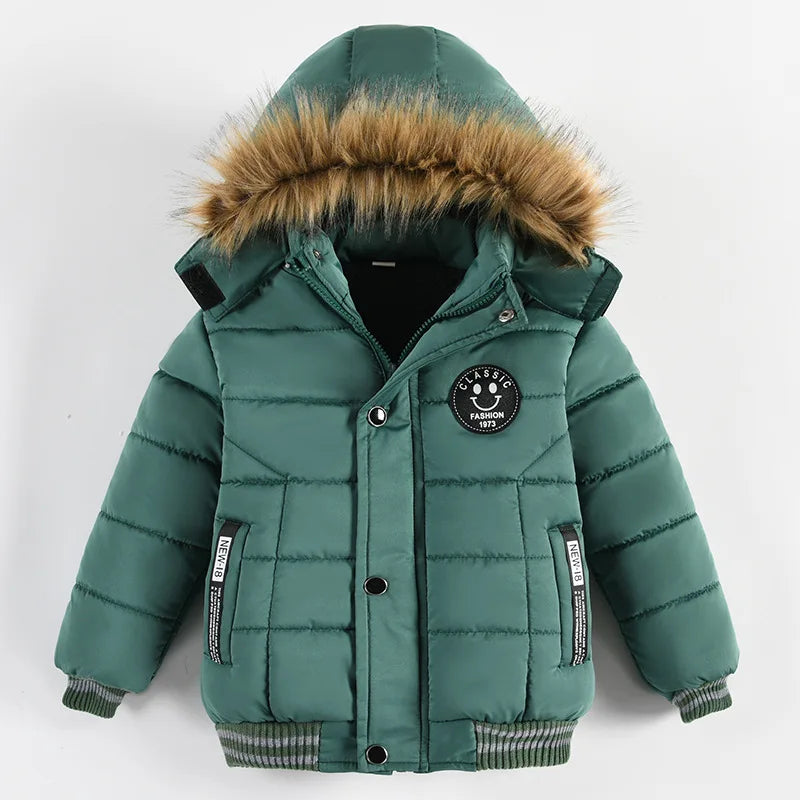 Autumn Winter Boys Jacket New Keep Warm Baby Coat Hooded Zipper Fashion Fur Collar Boys Outerwear 2 3 4 5 6 Years Kids Clothes Electrokidsstore