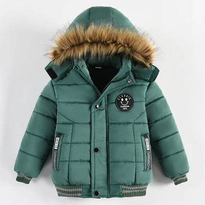 Autumn Winter Boys Jacket New Keep Warm Baby Coat Hooded Zipper Fashion Fur Collar Boys Outerwear 2 3 4 5 6 Years Kids Clothes Electrokidsstore