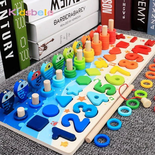 Kids Montessori Math Toys For Toddlers Educational Wooden Puzzle Fishing Toys Count Number Shape Matching Sorter Games Board Toy Electrokidsstore