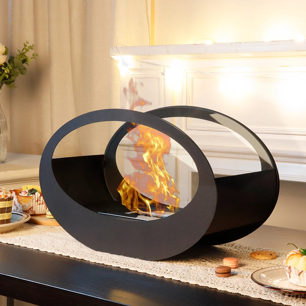 16x9.5"Black Metal Tabletop Fireplace（Currently available in Europe）