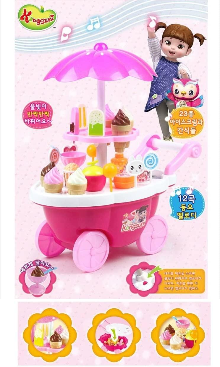 KONGSUNI Series Sweet Ice Cream Food Cart Shop Play Set Toy Flashing Light Play Korean Kid's Song (Single Product)
